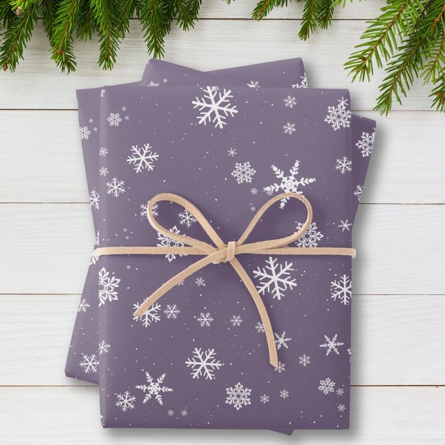 Feuille De Papier Cadeau Lavender Snowflake neige hiver Noël (Créateur téléchargé)