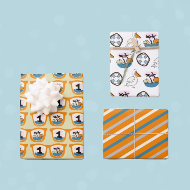 Feuille De Papier Cadeau Le Big One Tropical Beach Premier Anniversaire (Créateur téléchargé)