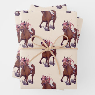 Feuille De Papier Cadeau Le cheval de course Thoroughbred gagne