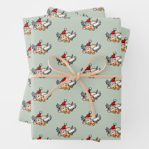 Feuille De Papier Cadeau Le Cochon de Noël Volant