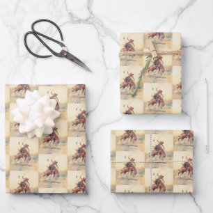 Feuille De Papier Cadeau Le cow-boy briseur de cheval sur la gamme