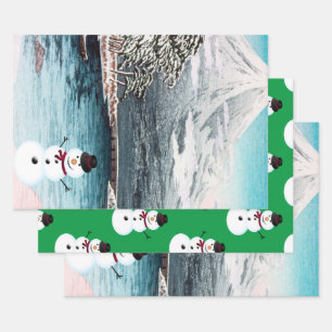 Feuille De Papier Cadeau Le Mont Fuji et un Snowman