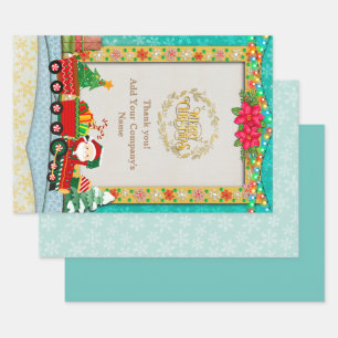 Feuille De Papier Cadeau Le Père Noël en train de recevoir des cadeaux et u