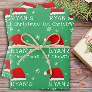 Feuille De Papier Cadeau Le premier flocon de Noël vert du Père Noël