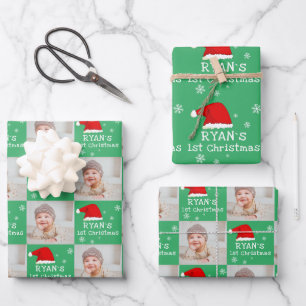 Feuille De Papier Cadeau Le premier Noël de bébé Photo Chapeau de Père Noël