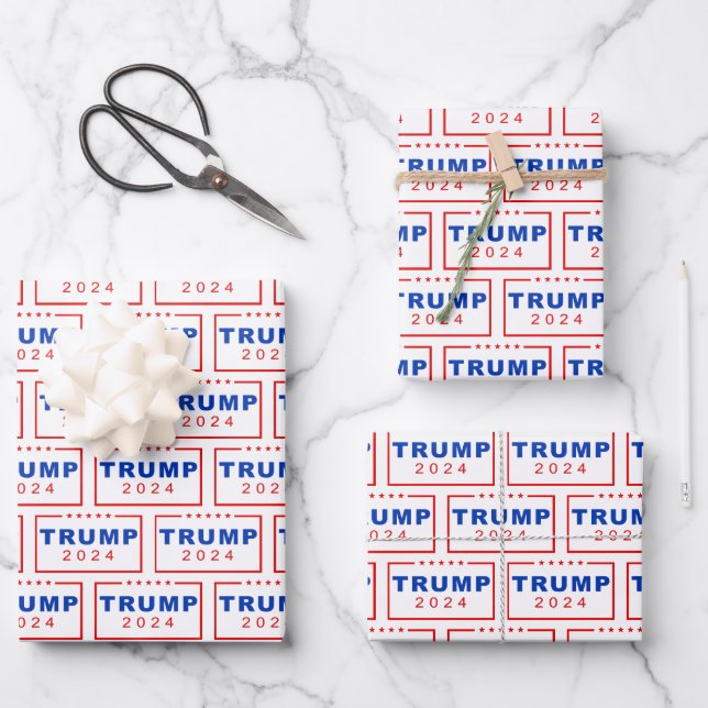 Feuille De Papier Cadeau Le président Donald Trump 2024 Noël patriotique (Recto)