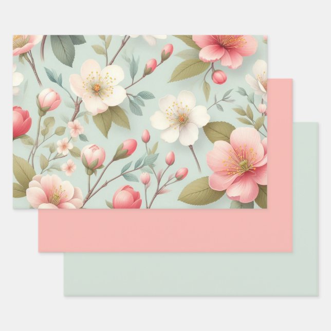 Feuille De Papier Cadeau Le printemps fleurit dans le bleu oeuf de Robin (Lot)