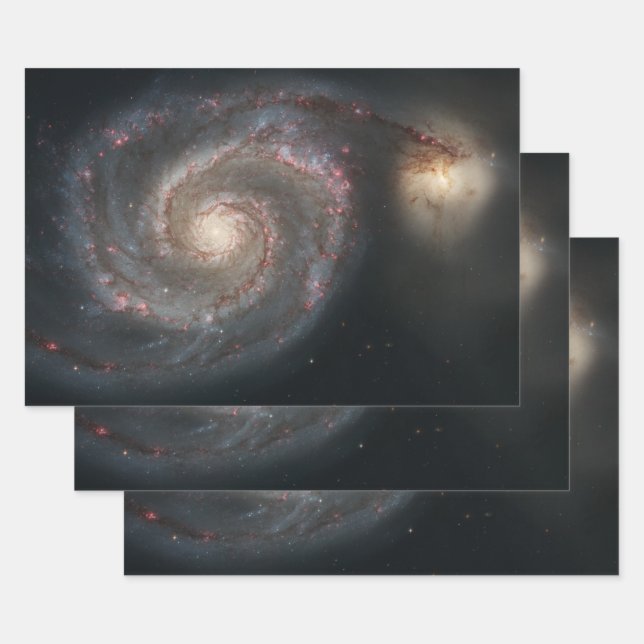 Feuille De Papier Cadeau Le Whirlpool Galaxy M51 & Companion dans l'espace (Lot)