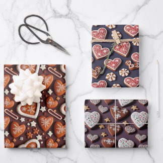 Feuille De Papier Cadeau Lebkuchen, Coeurs allemands Noël pain d'épices