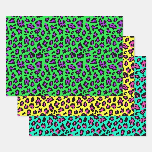 Feuille De Papier Cadeau Léopard Turquoise jaune vert (Lot)
