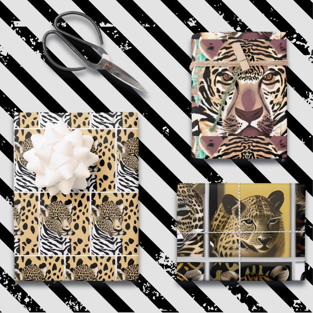 Feuille De Papier Cadeau Leopard, Zebra et Giraffe Imprimer Anniversaire (Créateur téléchargé)