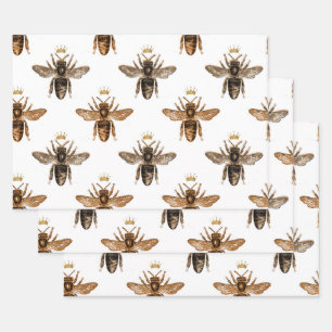 Feuille De Papier Cadeau Les Abeilles de la Reine noire en blanc