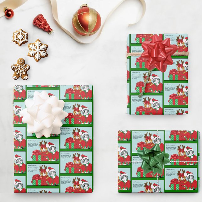 Feuille De Papier Cadeau Les amis des chats de Noël (Créateur téléchargé)