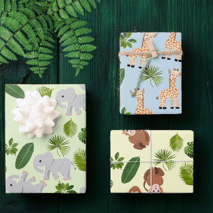 Feuille De Papier Cadeau Les animaux de la jungle et les Plantes