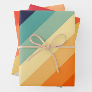 Feuille De Papier Cadeau Les années 70 coloré 80s Retro Stripes