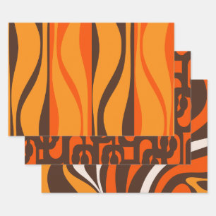 Feuille De Papier Cadeau Les années 70 rétro Motifs Abstraits Vintage Orang