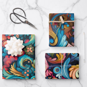 Feuille De Papier Cadeau les années 70 vintage Boho Psychedelic Swirl Set d