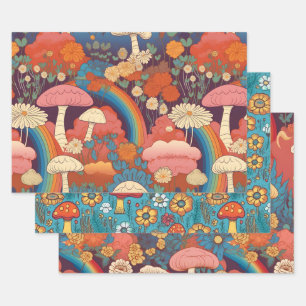 Feuille De Papier Cadeau les années 70 vintage Rétro Hippie Style Champagne