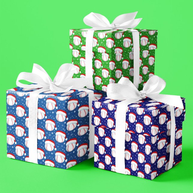 Feuille De Papier Cadeau Les balles de baseball portent Père Noël Casquette (Créateur téléchargé)