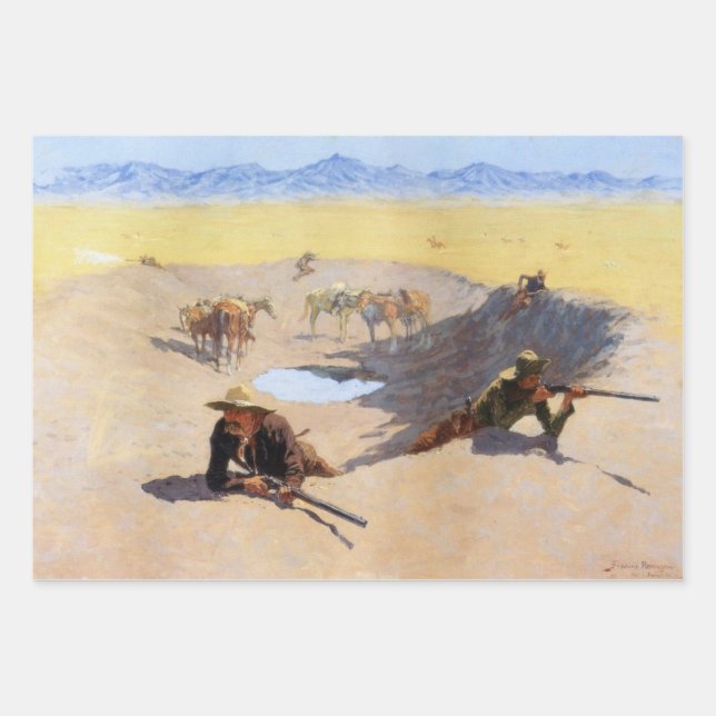 Feuille De Papier Cadeau Les cowboys se battent pour le trou d'eau (Devant)