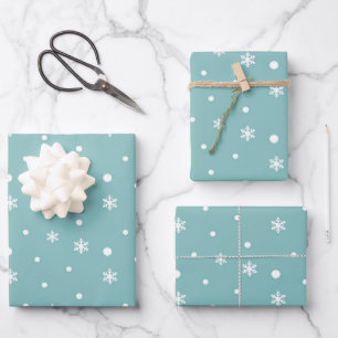Feuille De Papier Cadeau Les flocons d'hiver et les Pois Motifs en Turquois
