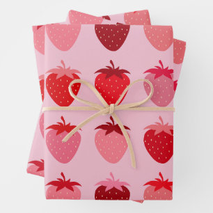 Feuille De Papier Cadeau Les Fraise 01 Fraises Rose Et Rouge Préppy
