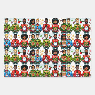 Feuille De Papier Cadeau Les gens portent des pulls de Noël amusants