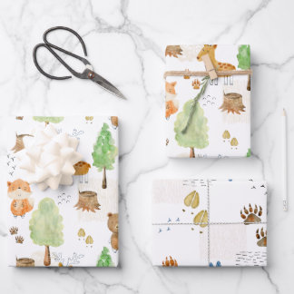 Feuille De Papier Cadeau Les mignons animaux en bois