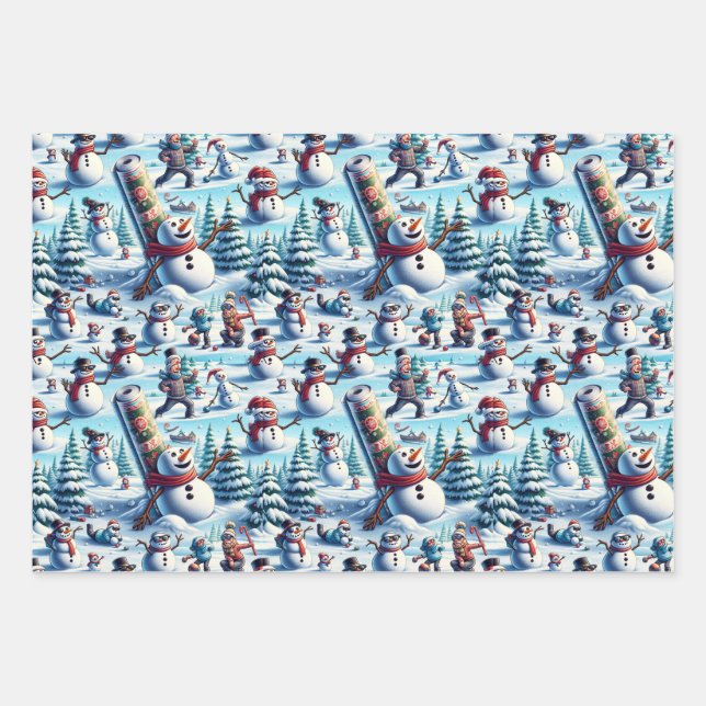 Feuille De Papier Cadeau Les neigeurs dans divers scénarios amusants (Devant)