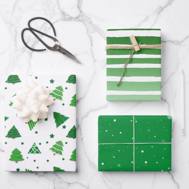Feuille De Papier Cadeau Les nuances de Noël hivernal du cadeau vert (Recto)
