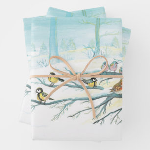 Feuille De Papier Cadeau Les oiseaux forestiers en hiver