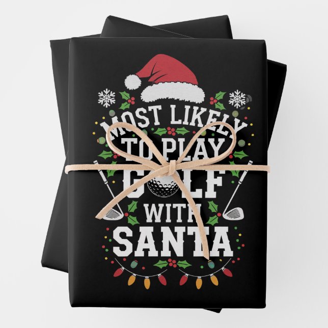 Feuille De Papier Cadeau Les Plus Probables De Jouer Au Golf Avec Père Noël (En situation)