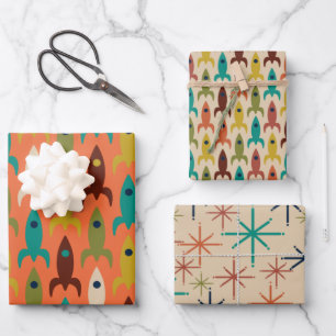 Feuille De Papier Cadeau Les roquettes rétro de l'ère atomique et les début