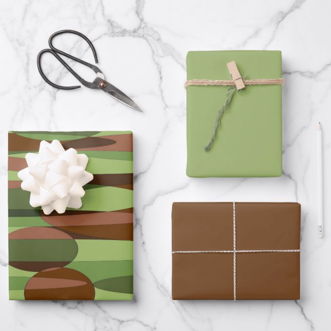 Feuille De Papier Cadeau Les sphères vertes et Brown (Recto)