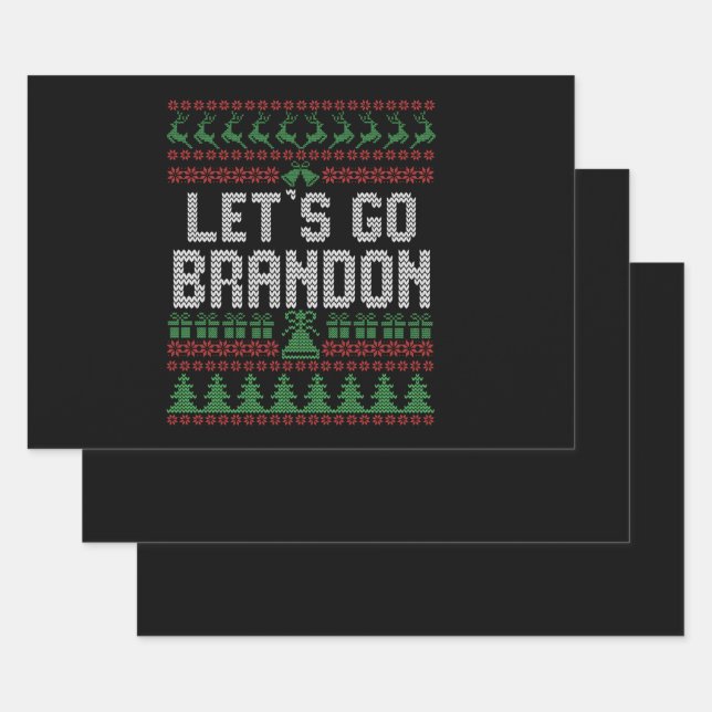 Feuille De Papier Cadeau Let's Go Brandon Funny Ugly Christmas Sweater (Lot)
