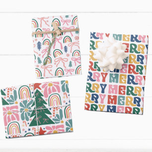 Feuille De Papier Cadeau Lettre bulle rétro et vaches Noël aux enfants