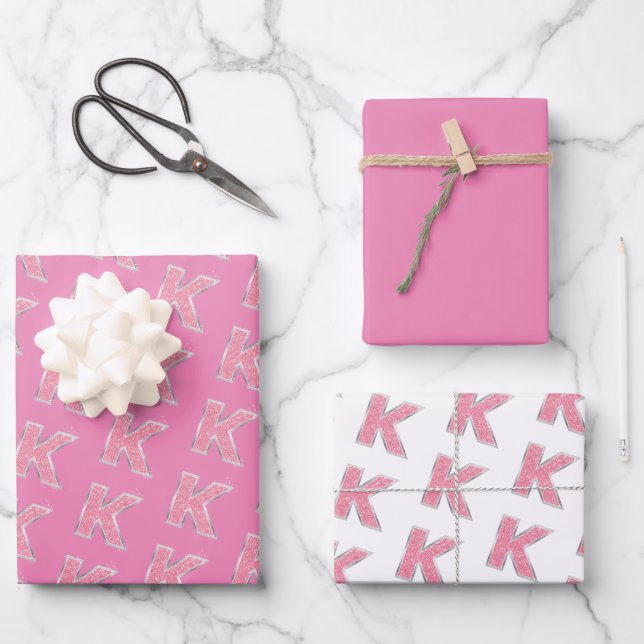 Feuille De Papier Cadeau Lettre Parties scintillant rose K (Recto)