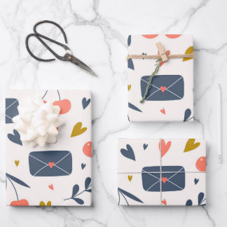 Feuille De Papier Cadeau Lettres d'amour et Coeurs minimaliste moderne