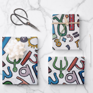 Feuille De Papier Cadeau Lettres et chiffres colorés