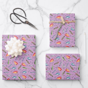 Feuille De Papier Cadeau leurres de pêche sur le pourpre