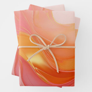 Feuille De Papier Cadeau Lever du soleil moderne orange, rose et or-