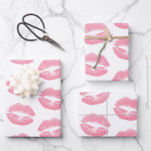 Feuille De Papier Cadeau Lèvres roses, motif de lèvres, rouge à lèvres rose