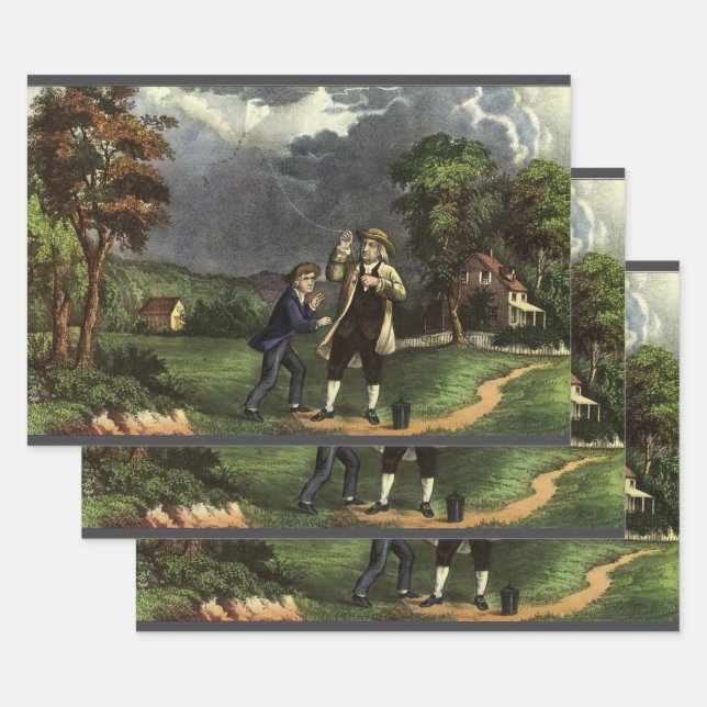 Feuille De Papier Cadeau L'expérience de Benjamin Franklin avec le cerf-vol (Lot)