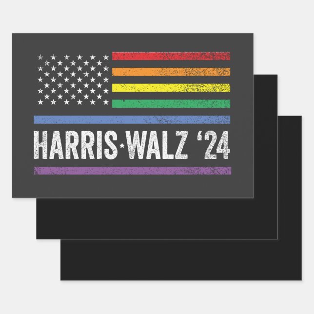 Feuille De Papier Cadeau LGBTQ Harris Walz Élection du drapeau américain 20 (Lot)