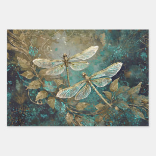 Feuille De Papier Cadeau Libellules dansantes étincelantes, ailes de gaze