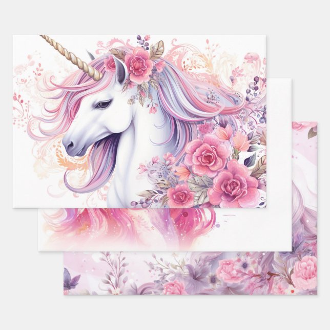 Feuille De Papier Cadeau Licorne Magique Mignonne (Lot)