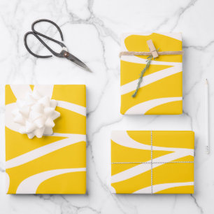 Feuille De Papier Cadeau Ligne Abstraite jaune