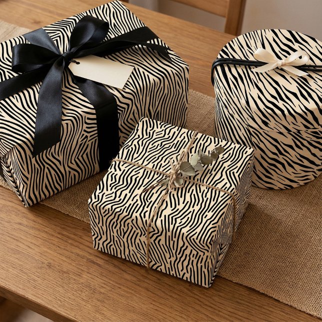 Feuille De Papier Cadeau Ligne Art Nature-Inspiré géométrique Noir et beige (Line Art Nature-Inspired geometric Black and beige Wrapping Paper Sheets)