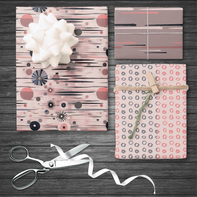 Feuille De Papier Cadeau Ligne circulaire rose violet moderne du milieu du  (Créateur téléchargé)