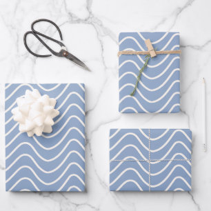 Feuille De Papier Cadeau Ligne minimale Chevron Motif bleu